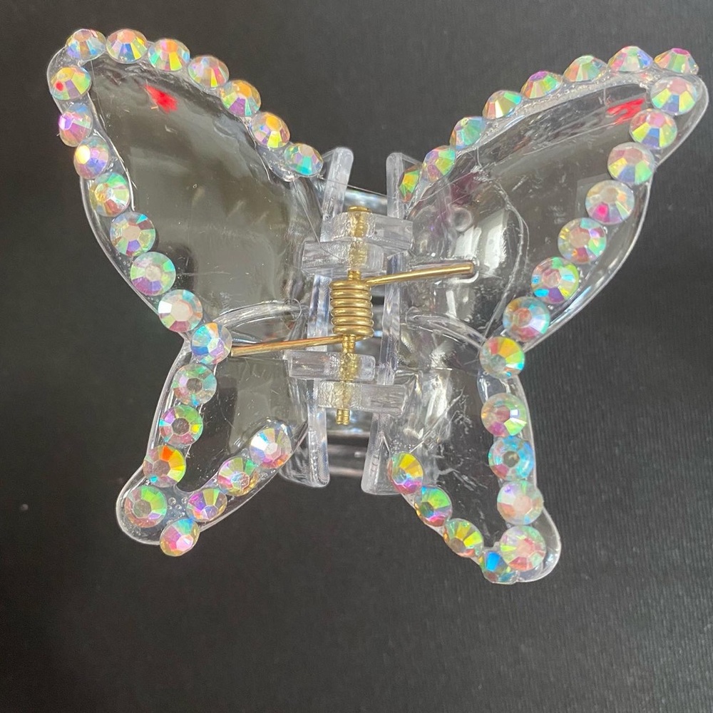 Set of 2 Rhinestone butterfly clips medium in clear